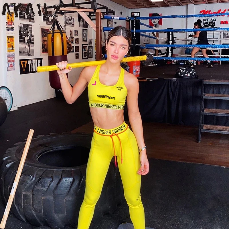 

AKAILY Streetwear 2 Two Piece Set Women Sweatsuits Outfits Ladies Tracksuit Women Crop Top Female Leggings Matching Set 2021 New