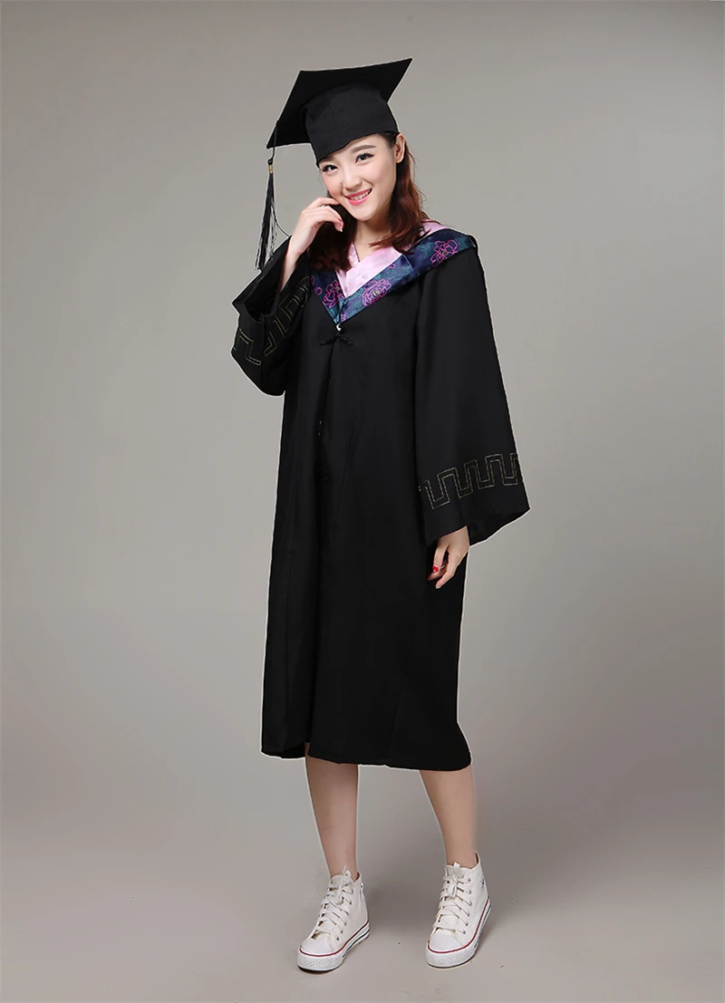 6Style University Graduation Gown Student High School Uniforms Class Team Wear Academic Dress for Adult Bachelor Robes+Hat Set - Цвет: Color2