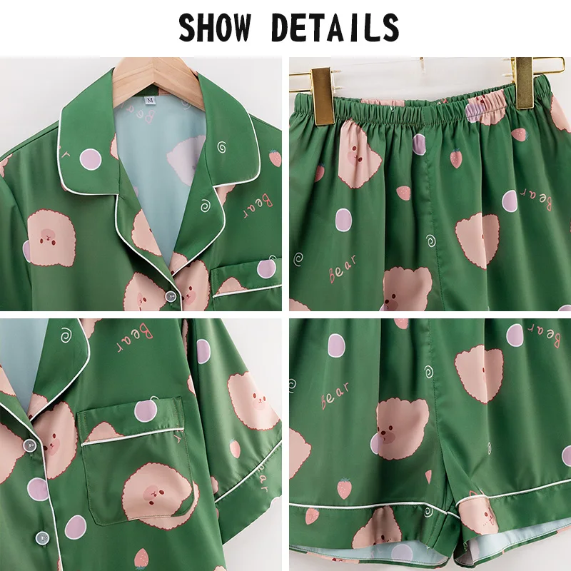 

2 Piece Set Satin Clothes Conjunto Femenino Short Pantalones Cortos Plus Size Zestawy Femininas Ropa Mujer Cute Verano Sleepwear