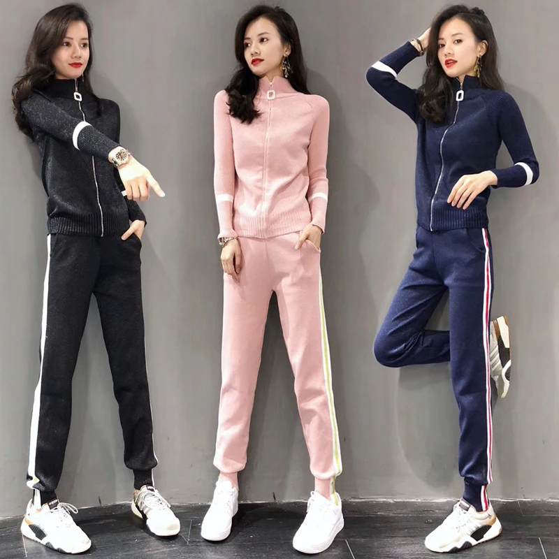 Модный женский вязаный комплект из двух предметов трикотажная куртка с