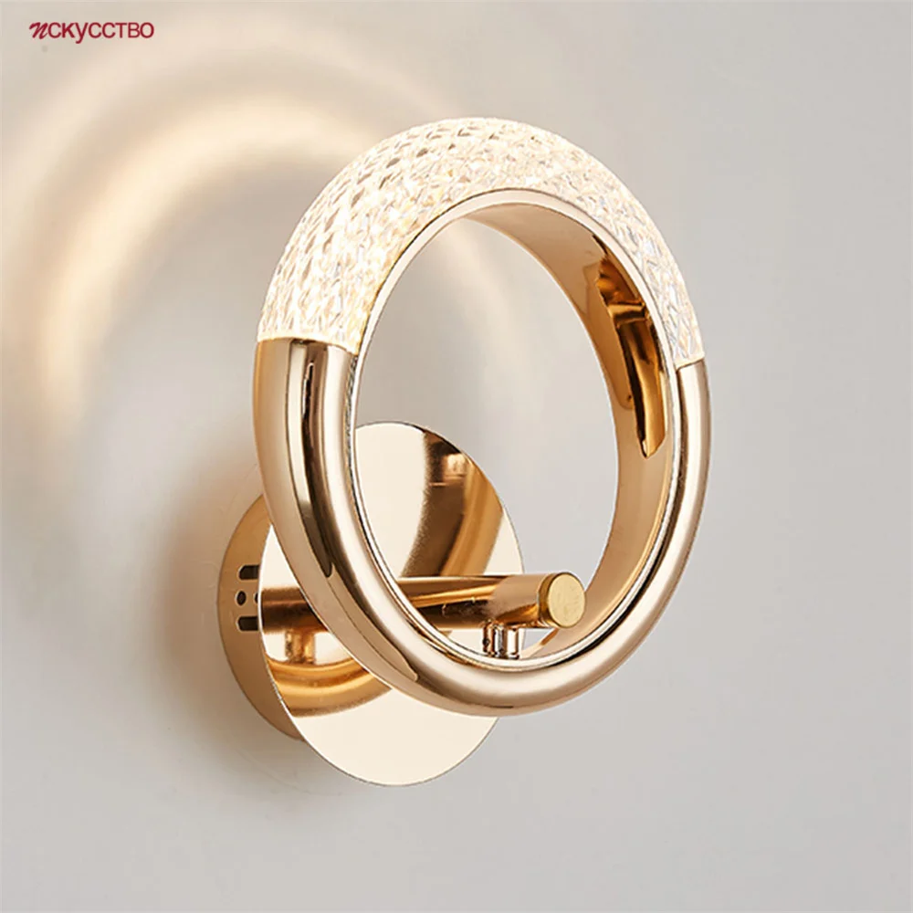 

Nordic Modern Design Plating Gold Metal Ring Led Wall Lamp Interior Corridor Bedroom Bedside Decor Parlor Sconce 90-260V Lights