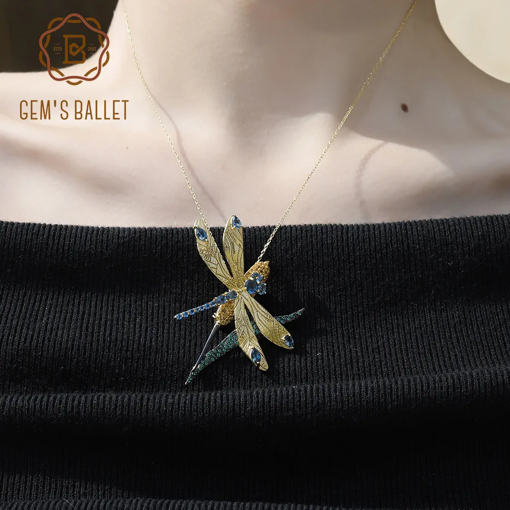 Женская Брошь GEM'S BALLET брошь в форме стрекозы с голубым топазом виде пшеничных