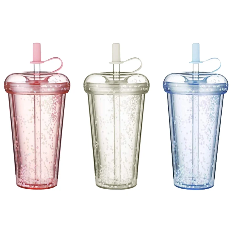 

420ml Personalized Glitter Flash Powder Water Bottle Portable Plastic cup Reusable Drinkware Shiny Drinking Cup With Straws Lid