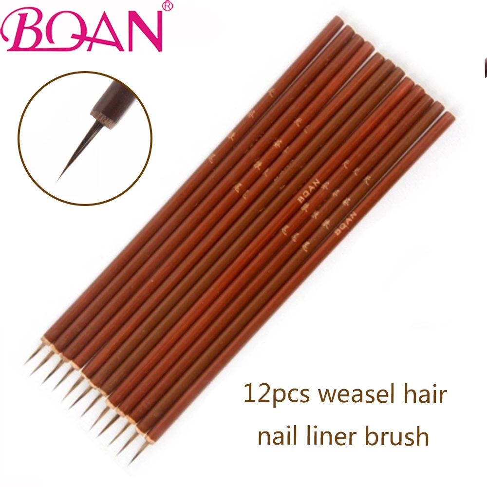 

BQAN Wholesale 12pcs/bag Line Brush Weasel Hair Nail Brush Bamboo Handle Brush Nail Painting Pen Nail Art Brush Manicure Tools