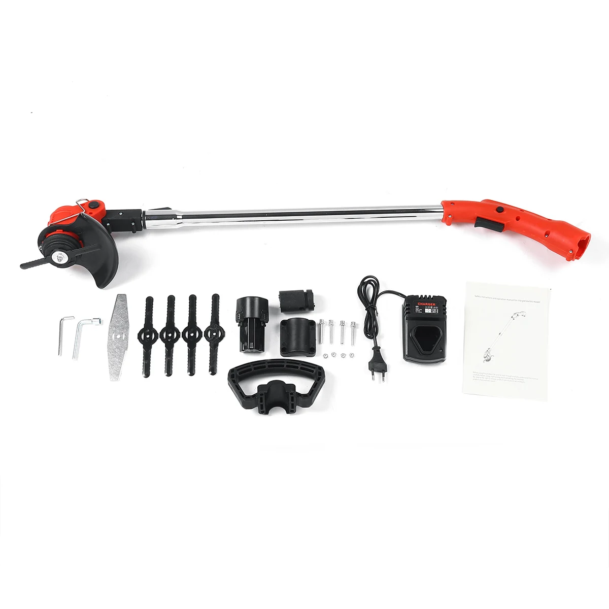 

12V Electric Lawn Mower 3000mAh Li-ion Cordless Grass Trimmer Auto Release String Cutter Pruning Garden Tools with 4 Blade