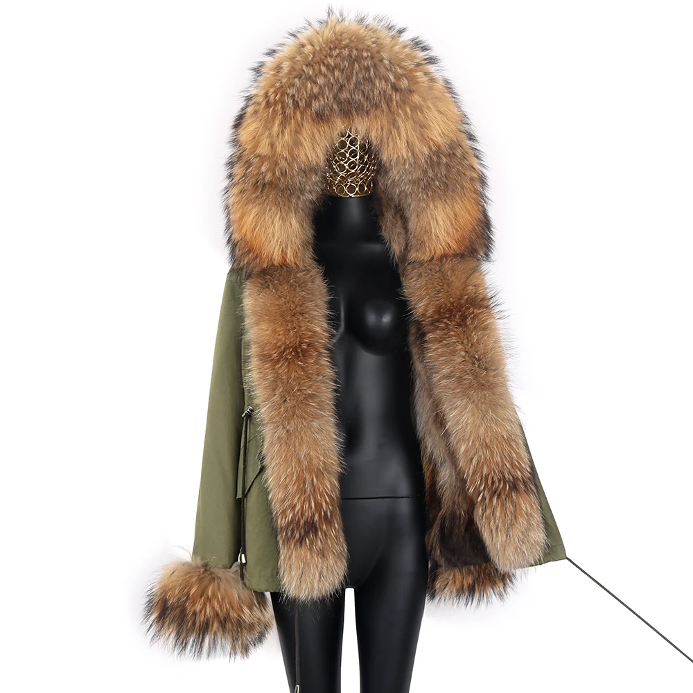 Lavelache Women's Natural Fur Jacket Winter Real Fox Fur Coat Short Parka Outerwear Thick Warm Fur Lining Detachable New