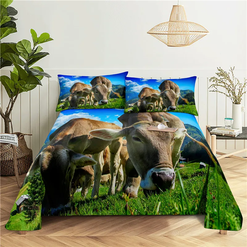 Cow 0.9/1.2/1.5/1.8/2.0m Digital Printing Polyester Bed Flat Sheet With Pillowcase Print Bedding Set | Дом и сад