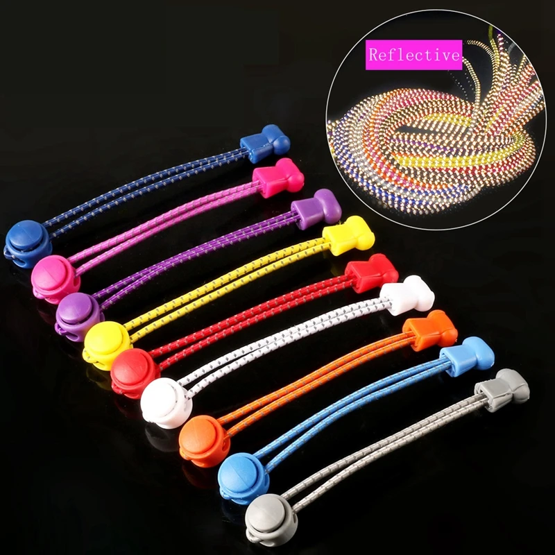 Elastic Shoelaces Reflective Round Shoe laces No Tie Kids Adult Safety Stretching Lock Shoe lace Sneakers Quick Lazy laces