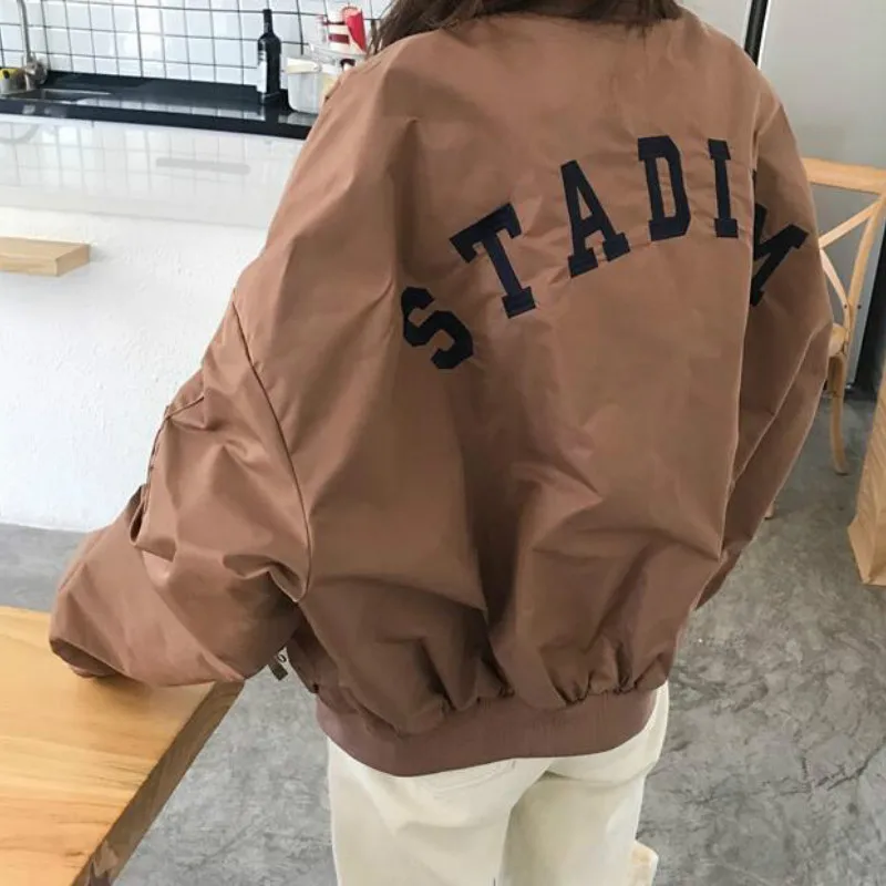 

Basic Jackets Women Solid Loose Bomber Crop Oversize Stylish Harajuku Outwear Female Simple All-match Stand Collar Hip-hop BF