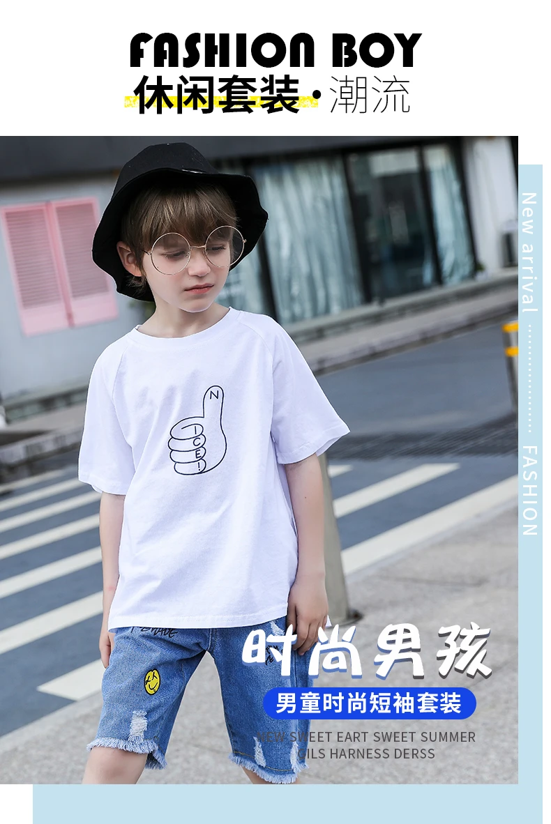 Summer New Arrival Boys Clothes Set Cotton Short Sleeve T-Shirt Jeans 2-piece Suit Children's Clothing Thumb |