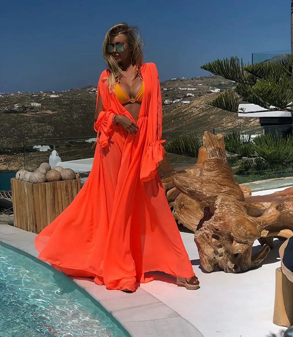 Богемная накидка на бикини 2020 женский купальник с длинным рукавом кафтан