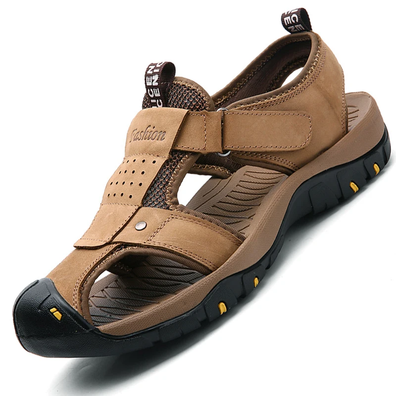 

Top Quality Sandal Men Sandals Summer Cowhide Leather Sandals Men Outdoor Shoes Men Leather Sandals Khaki Blue Brown EUR 38-46