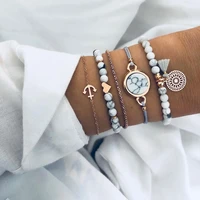 5 pcsset charms simple anchor love heart shaped tassel bracelet jewelry