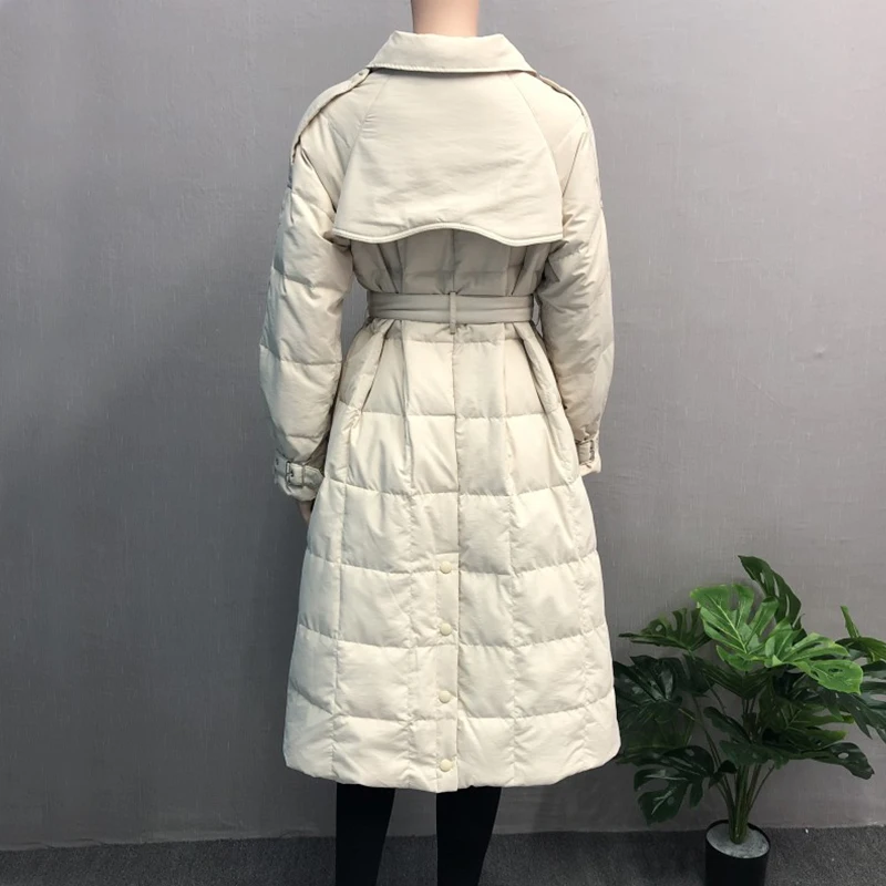 Куртка женская на белом утином пуху с ремнем зимняя теплая свободная 2020 | Женская