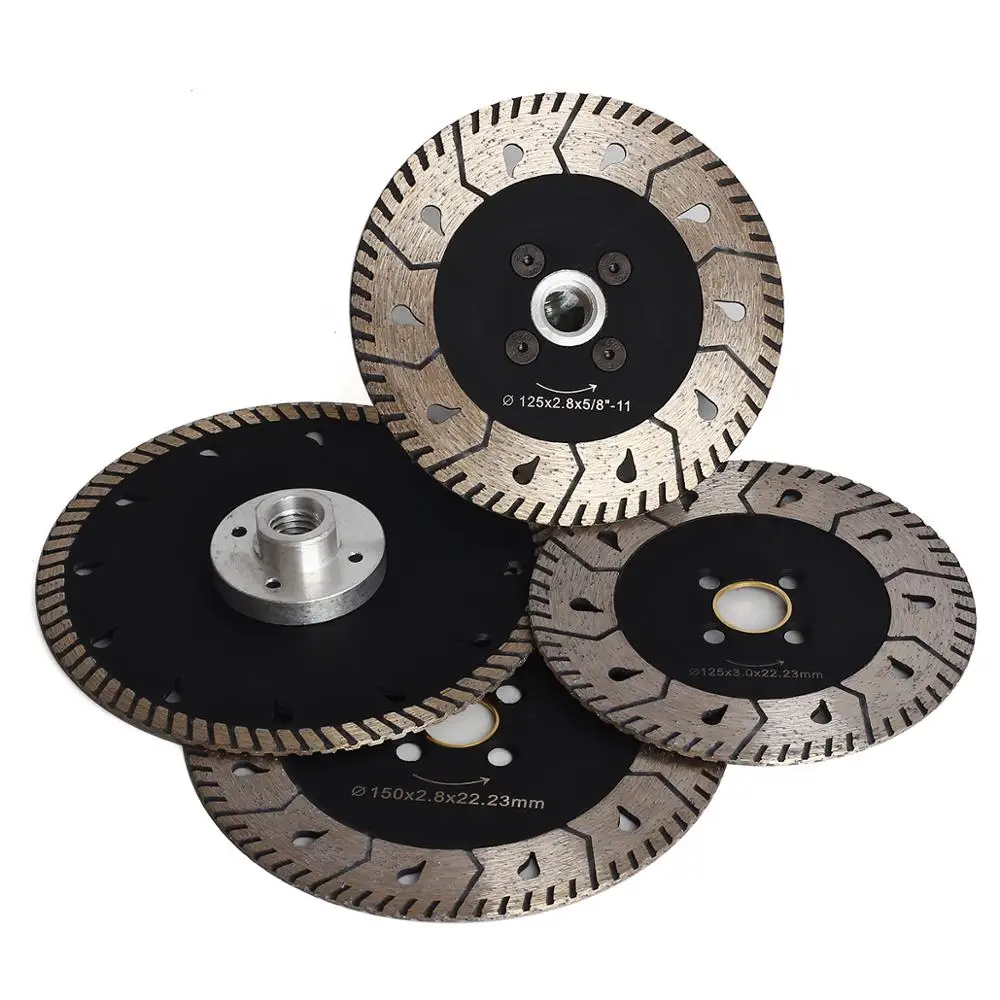 

Dia 125mm/150mm Granite Turbo Cutting Blade Two-In-One Design Cuts and Grind For Marble Concrete and Bricks M14 or 5/8"-11