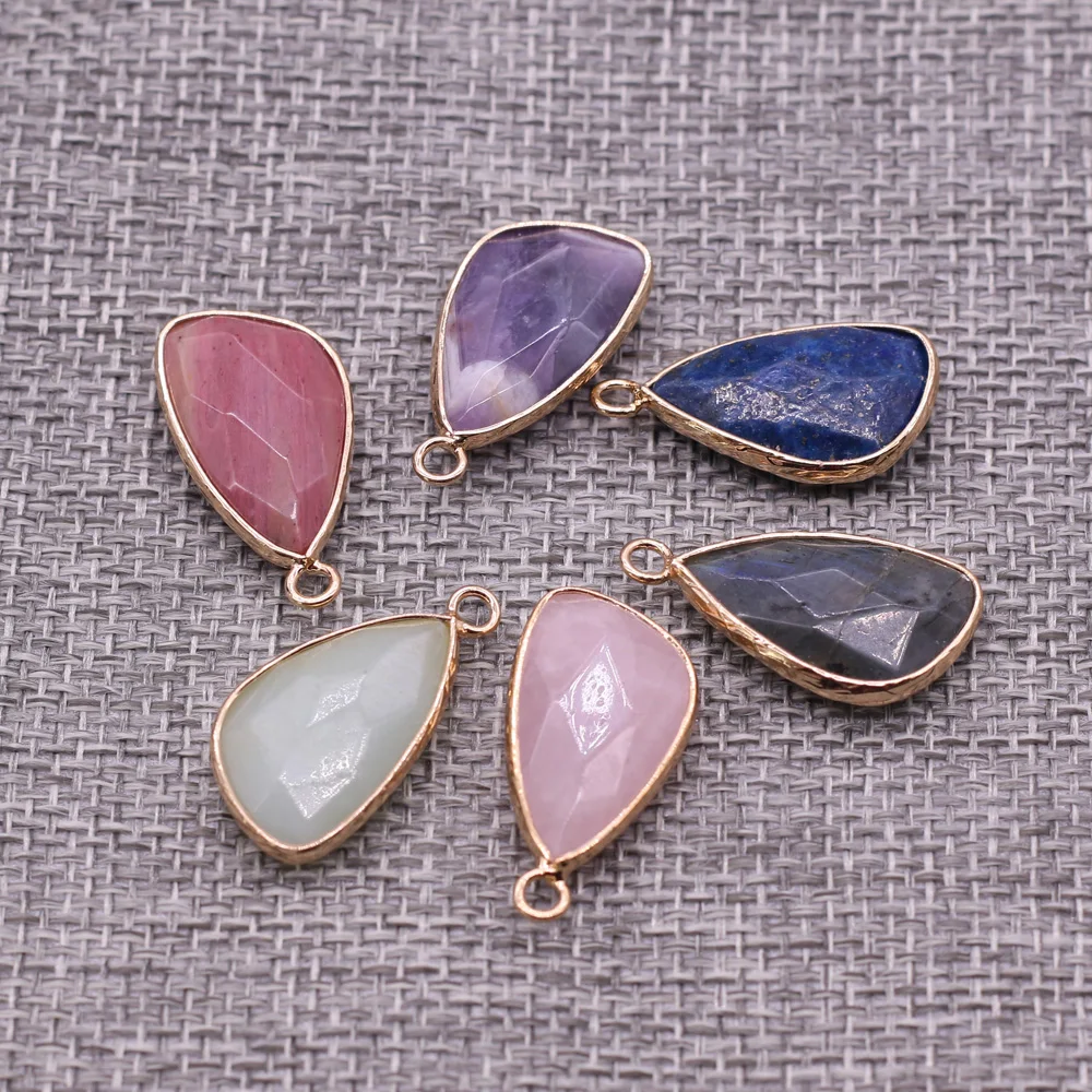 

2pcs Natural Stone Crystal Water Drop Lapis Lazuli Rose Quartzs Pendants for Earring Necklace Jewelry Making DIY Size 14x26mm