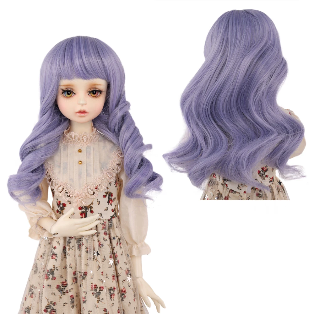 

Bjd Wig lol doll Accessory 1/3 1/4 1/6 High-temperature Fiber Synthetic Girl Purple Color Long Curls Hair Doll Wig with Bangs