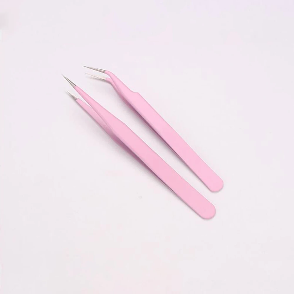 Розовый пинцет для бровей прямой Изогнутый удаления волос из нержавеющей стали и