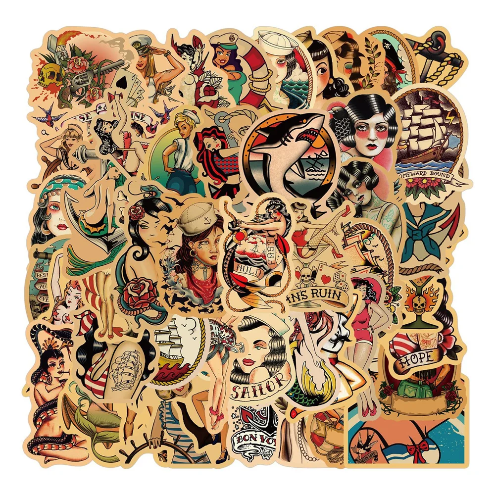 

50/100pcs Personality Retro Girl Stickers For Notebook Stationary Scrapbooking Material Vintage Sticker Aesthetic Craft Supplies