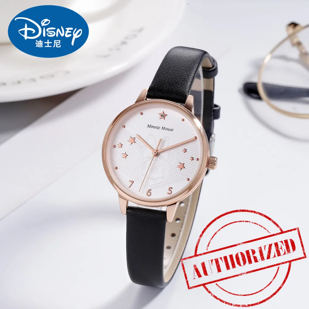 Модные женские кожаные повседневные часы disney Minnie mouse аналоговые кварцевые