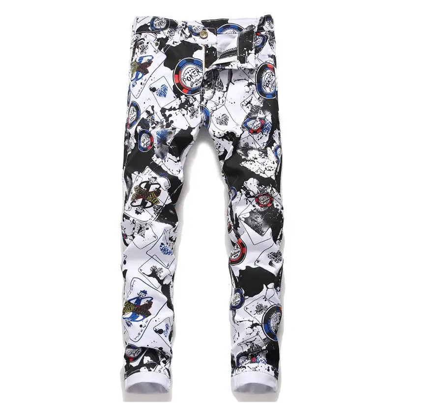 Poker цифровые печатные повседневные мужские брюки цветные джинсы хлопковые