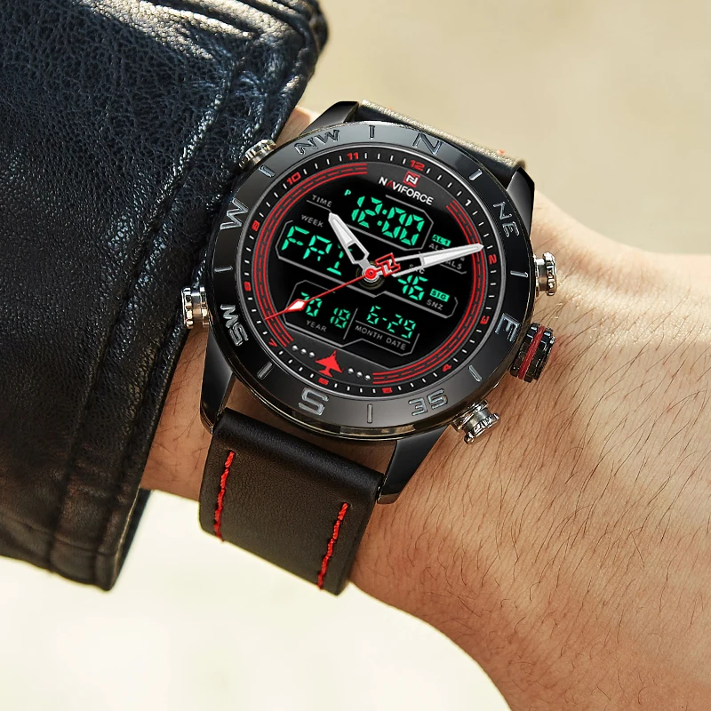 Часы наручные NAVIFORCE Мужские кварцевые повседневные Модные светодиодные цифровые
