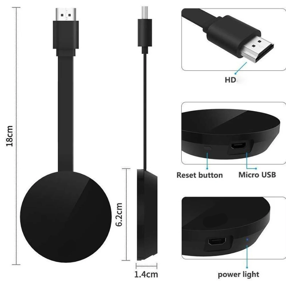 

Wireless Display Dongle TV Receiver Adapter 1080P HDMI-Compatible WiFi 2.4G/5G DLNA Miracast Airplay