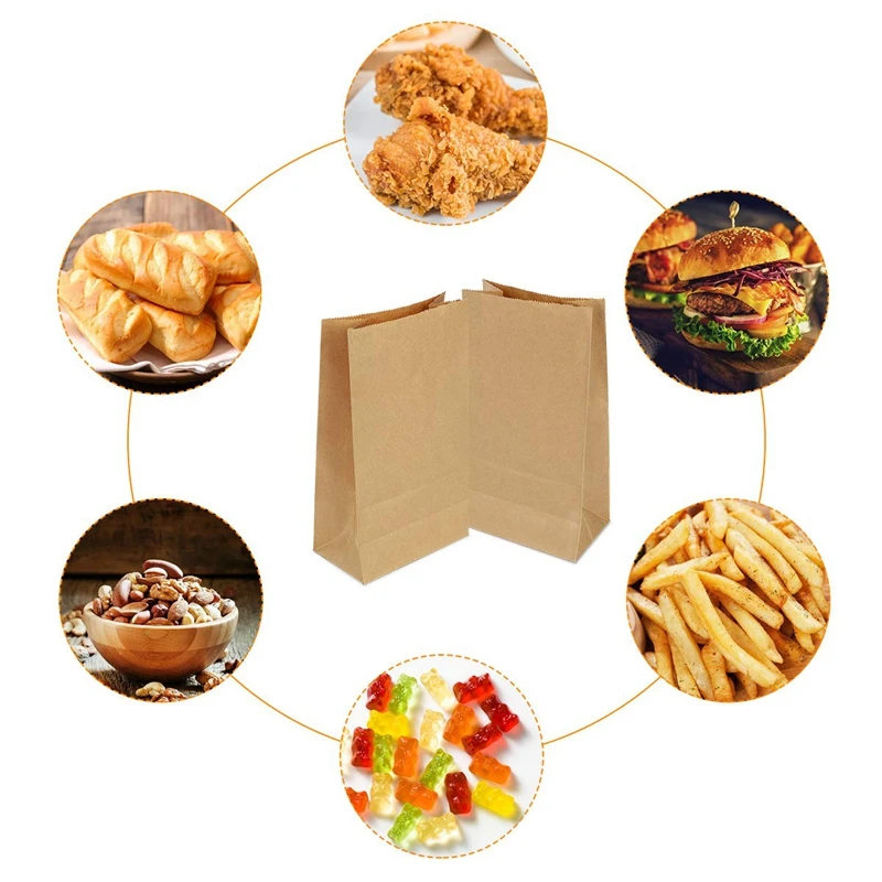 

New 100Pcs Kraft Paper Bags Food Tea Small Gift Bag Sandwich Bread Bags Party Wedding Supplies Wrapping Gift Takeout Eco-Friendl