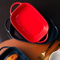 european style binaural ceramic bakeware cheese baked rice plate red household microwave oven special baking baking bowl plate