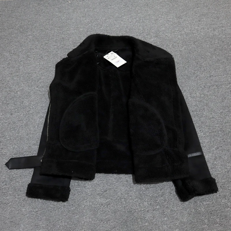 

2020 Autumn Winter Thick Warm Suede Jacket Women Casual Loose With Belt Faux Leather Coat Outwear