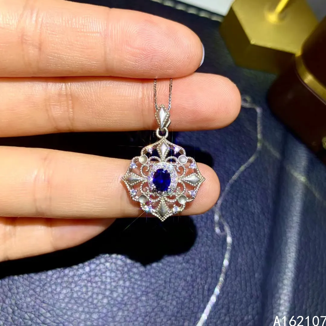 

Fine Jewelry 925 Pure Silver Inlaid Natural Sapphire Girl Luxury Fashion Fresh Chinese Style Gem Pendant Necklace Support Detect