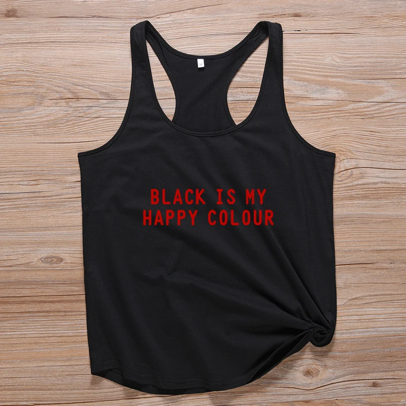 Black Is My Happy Color Womens Slogan Tank Tops Feminist Tee Shirts Vintage Melanin T Shirt Harajuku Casual Tanks Tumblr | Женская