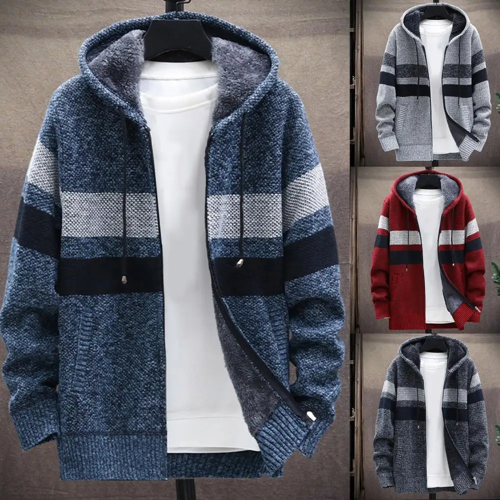 

Knitted Coat Popular Autumn Winter Plush Thicken Plush Hooded Knitted Coat for Daily Wear Men Hooded Coat Men Jacket