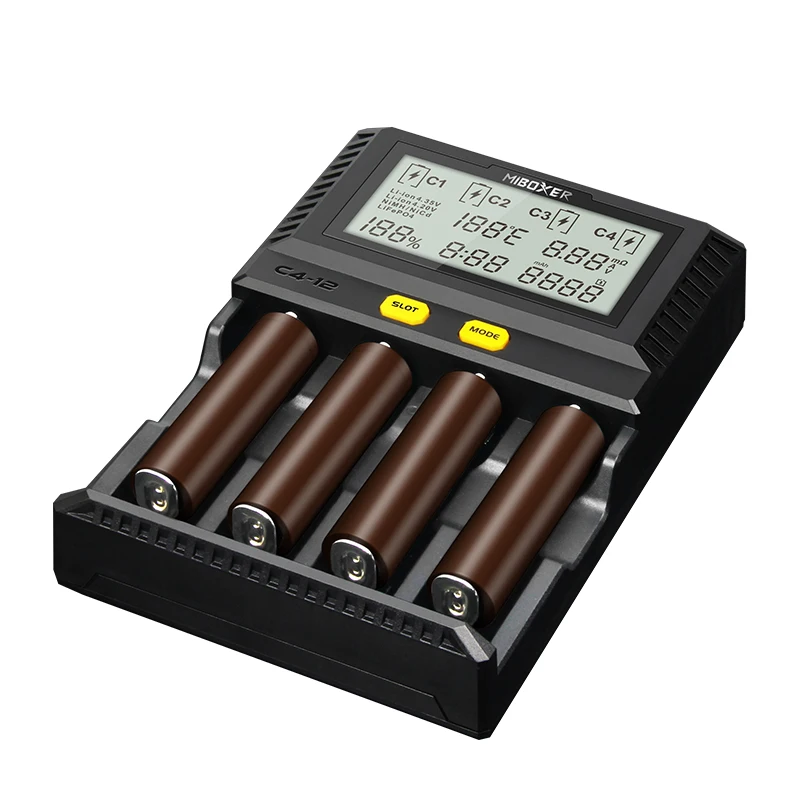 Зарядное устройство MIBOXER 4 слота 100 мА 800 мА/ч 3 А ЖК-экран для li-ion/Ni-MH/Ni-Cd 18650 14500 26650 AAA