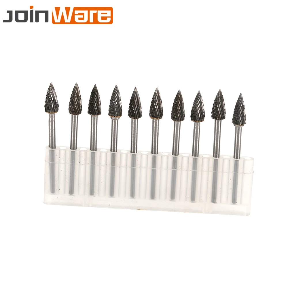 

10Pcs 6MM 1/4" Tungsten Steel Carbide Round Bullet Shape Cutter Rotary Burr Set Engraving Bit 1/8" 3MM Shank Rotary Tools