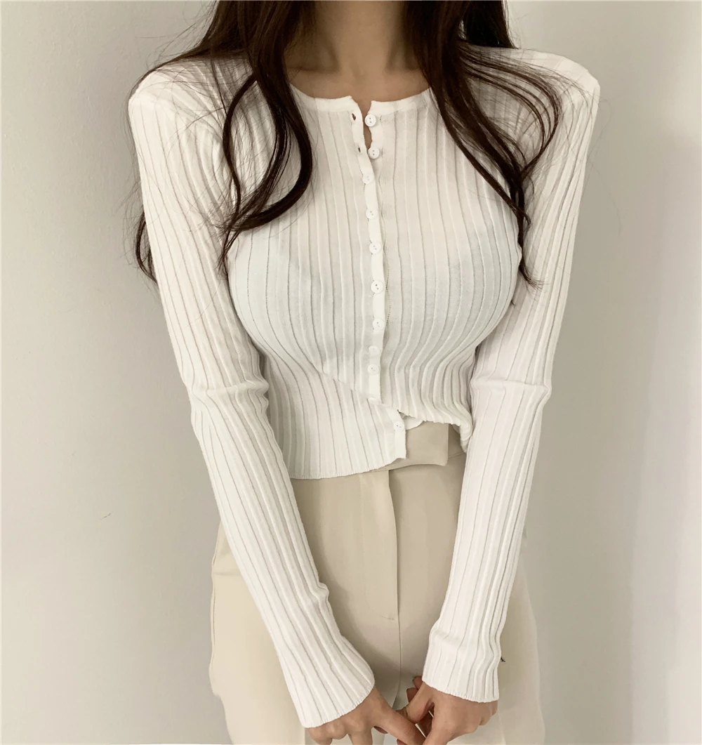 

New Spring Summer Sweaters 2020 Fashion Women Single Breasted Slim Tops Elegant Laides Baisc Casual Pullover Knitted Sweater