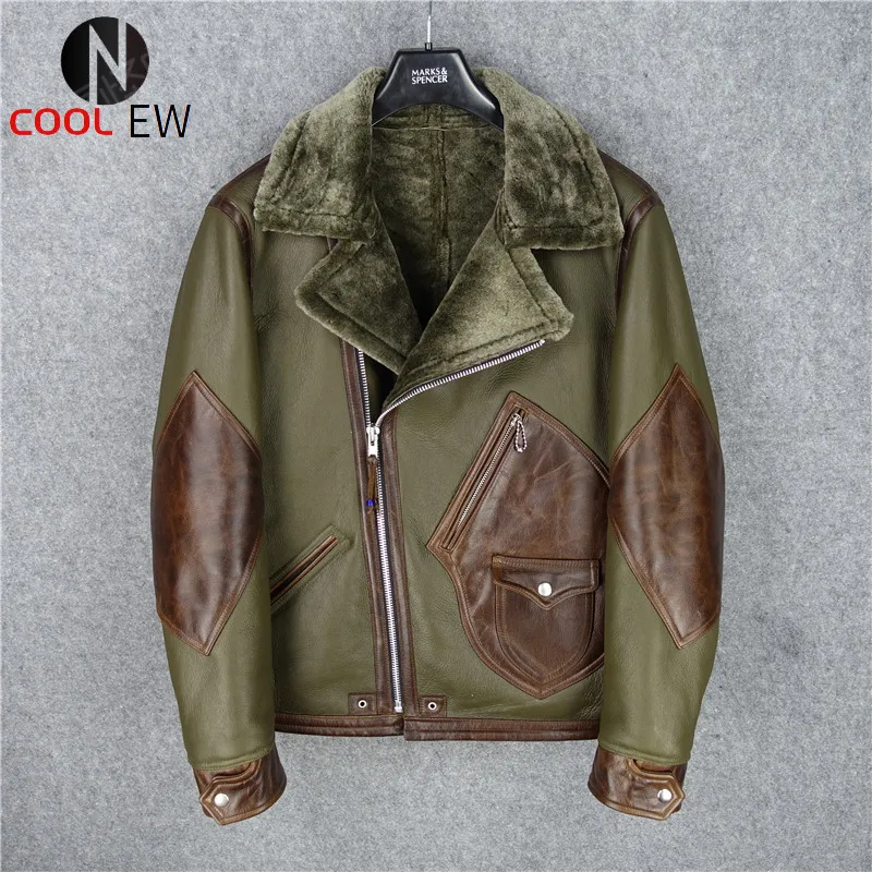 

XW Big US Size Super Quality Warm Genuine Sheep Fur Leather Mens Winter Shearling Fur Jacket