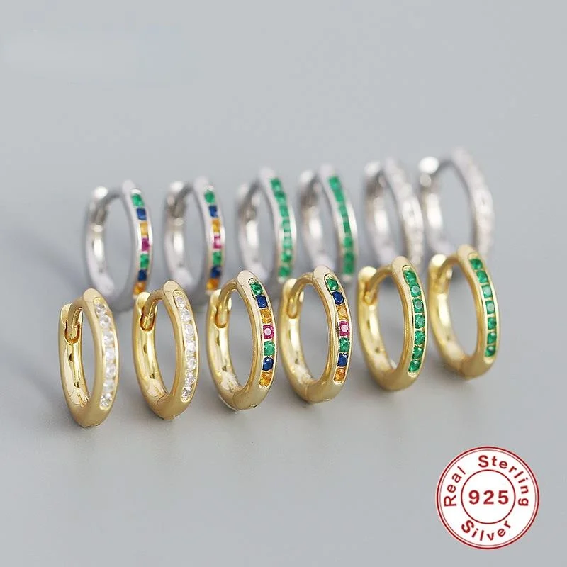

Ins Geometry Circle Hoop Earrings for Women 2021 Sterling Silver Colorful Crystals Huggie Earrings Jewelry Pendientes Fashion
