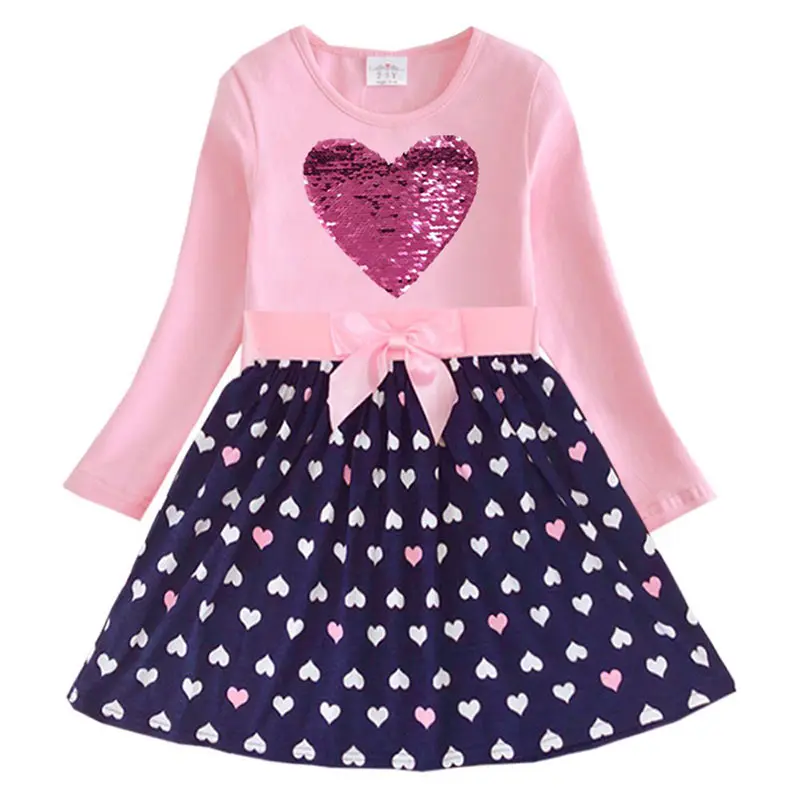 VIKITA New Kids Dresses for Girls Children Sequins Dress Long Sleeve Autumn and Winter Toddlers Cotton Vestidos | Детская одежда и