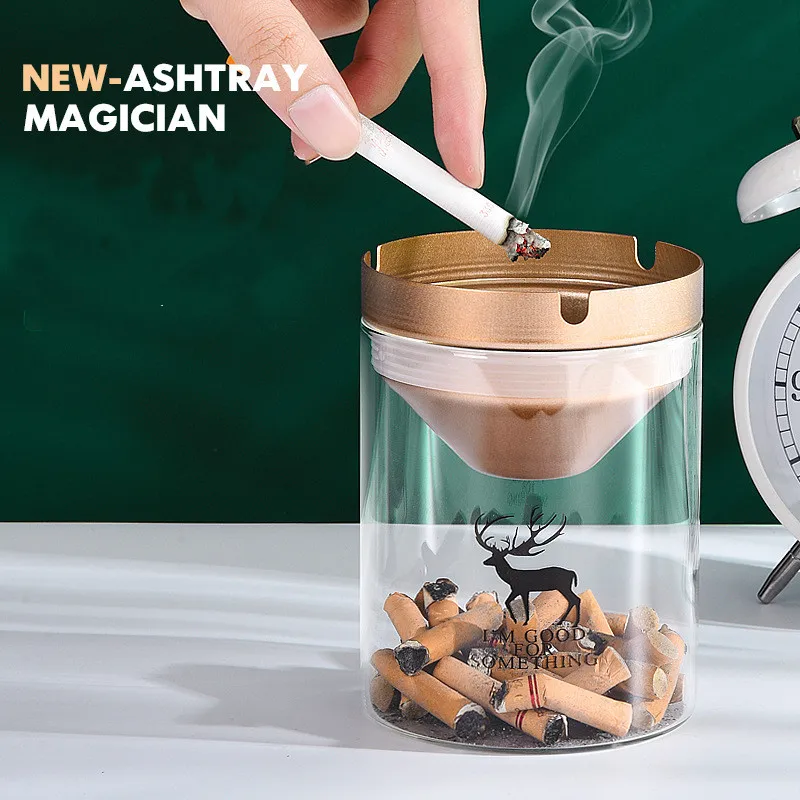 

Home Living Room Office Smokeless Ash Holder Creative Cartoon Pattern Glass Ashtray for Men Father