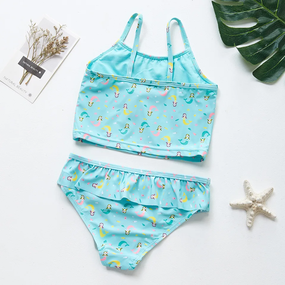 Женский купальный костюм для девочек розовый зеленый желтый однотонный из двух