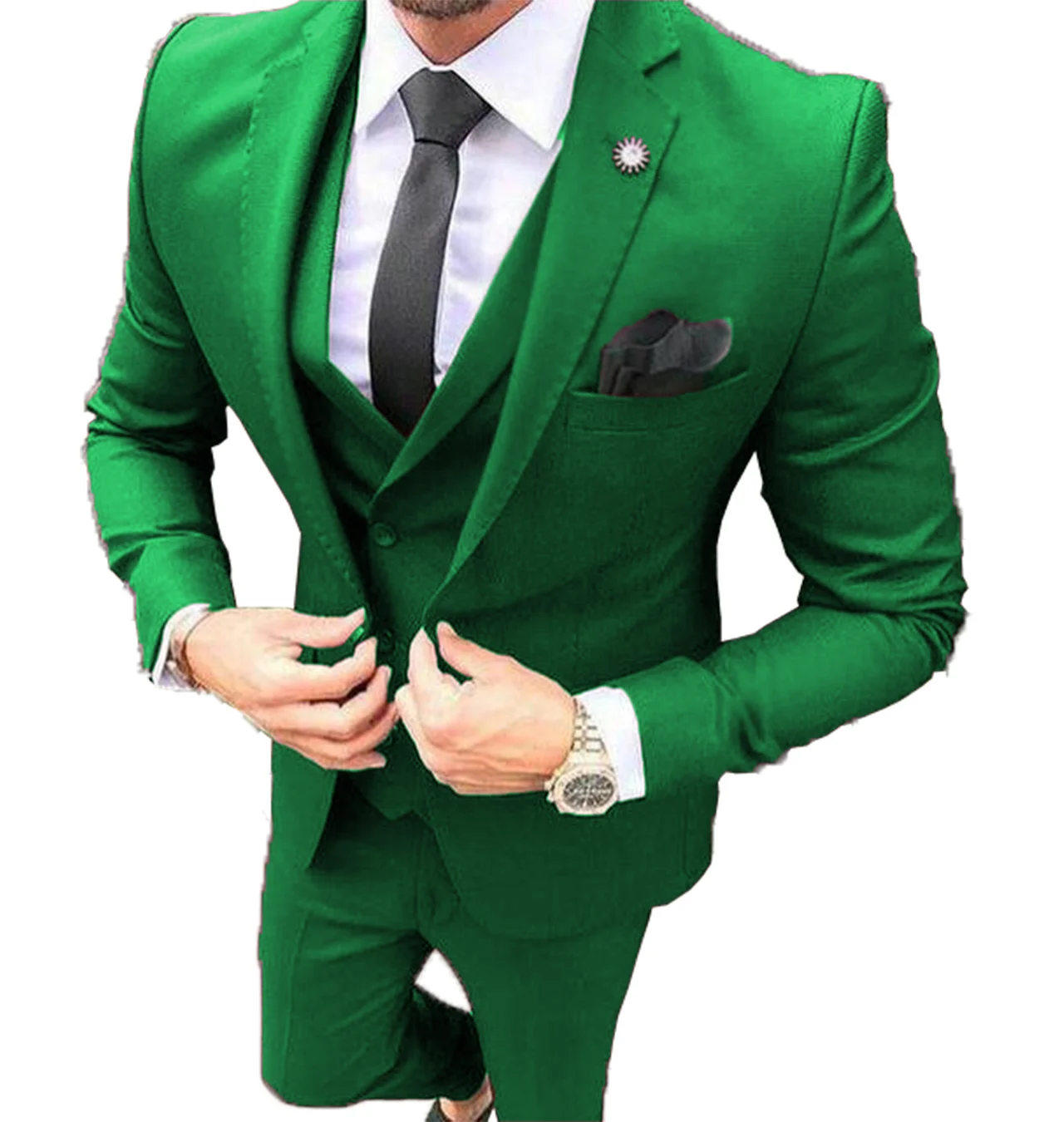 Men's Green Business Suits 3 Pieces Regular Fit Notch Lapel Prom Burgundy Whiite Tuxedos For Wedding Groom (Blazer+Vest+Pants)