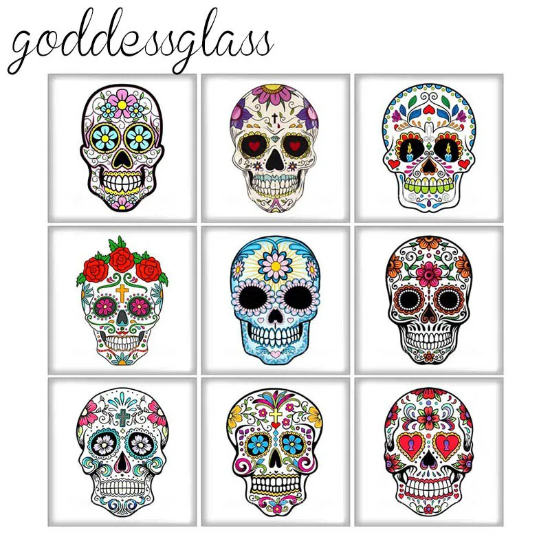 

Новинка; Платье с цветочным узором в виде черепа узоры в стиле «панк» с квадратным 10 шт. Смешанные 12 мм/20 мм/25 мм/30 мм кабошоны разрисованные и...