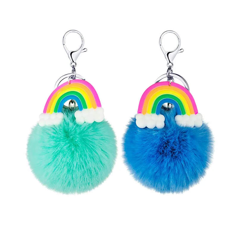

1PCS Fashion New Soft Rainbow Cloud Hair Ball Keychain Pendant Creative Small Gift PVC Color Pompom Bag Ornament S78
