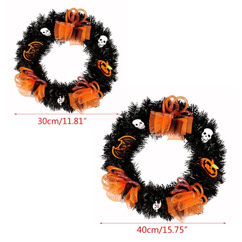 

30/40cm Halloween Silk Flower Ghost Skull Wreath Wall Door Window Hanging Garland Ornaments Home Decoration