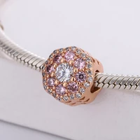 925 sterling silver rose gold plated pink crystal petals pendant charm bracelet diy jewelry making for original pandora
