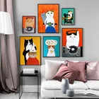 Мультяшные милые Коты, современные плакаты и принты, Картина на холсте, Настенная картина для гостиной, детской спальни, домашний декор для детской комнаты