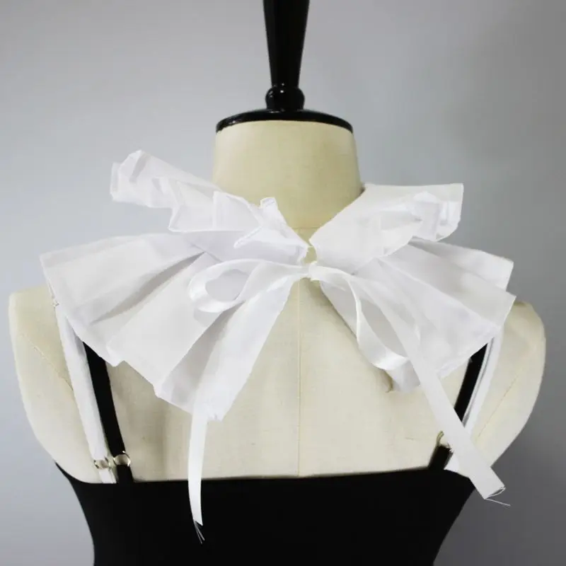 

Womens Vintage Renaissance Cotton Ruffle Fake Collar Victorian White Neck Ruff PXPB