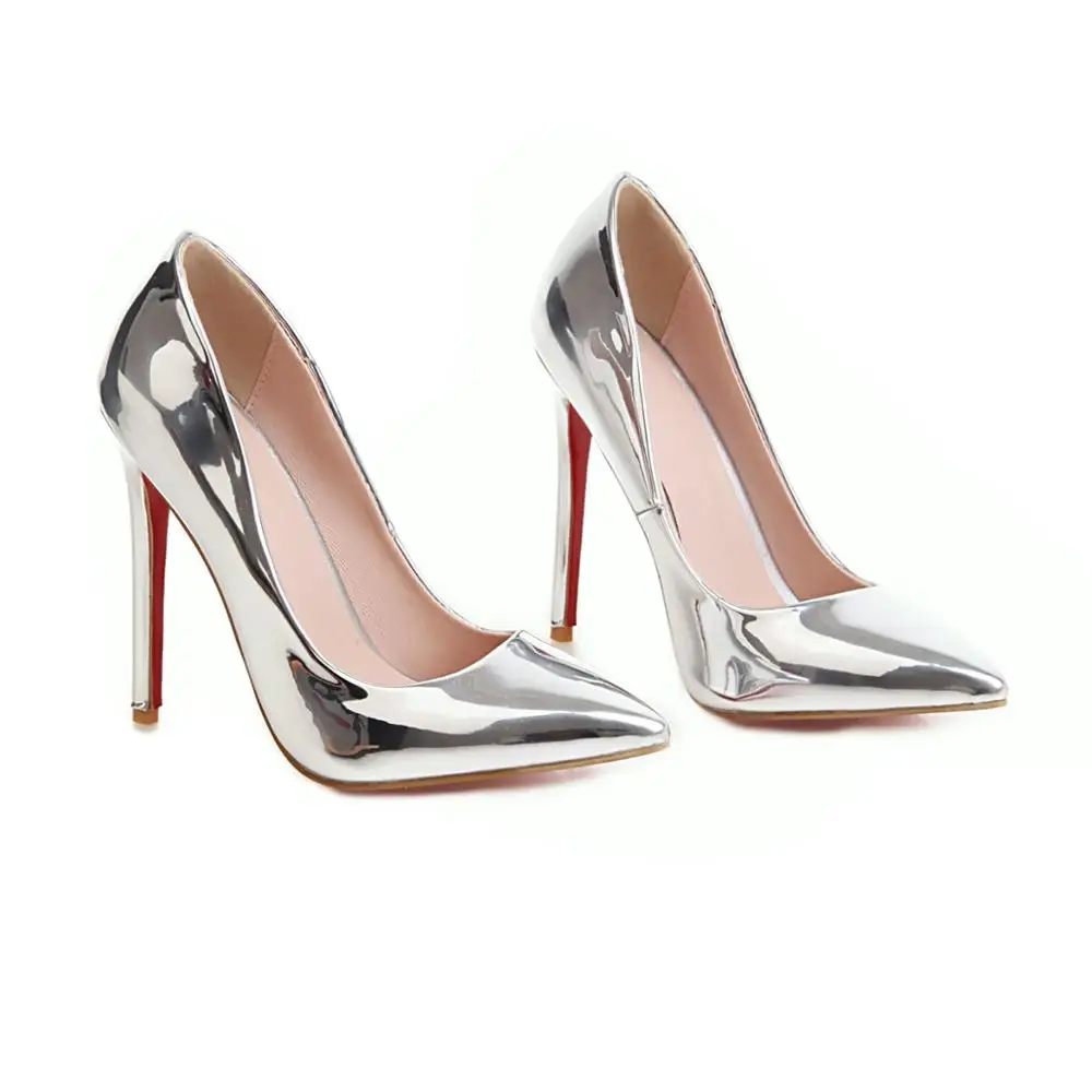 

ochanmeb women shiny mirror patent leather pumps shoe woman big plus size 48 gold silver party shoes ladies 12cm stiletto heels