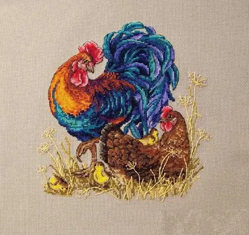 

FF MM Top Quality Lovely Cute Counted Cross Stitch Kit Rooster and Hen Chicken Family Chick Animal Cock